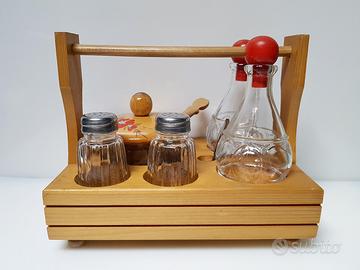 Set da tavola in legno oliera originale vintage