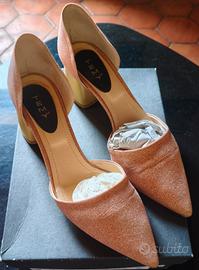 scarpe donna glitter dorato rosa con tacco largo