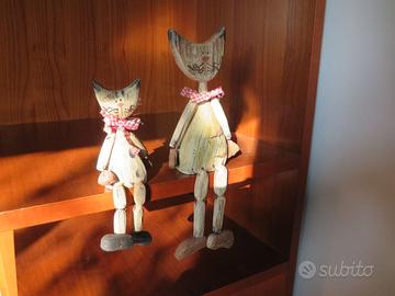 Coppia gattini decorativi in legno stile country