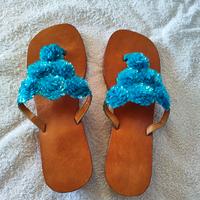 Infradito Cuoio e Strass Azzurro