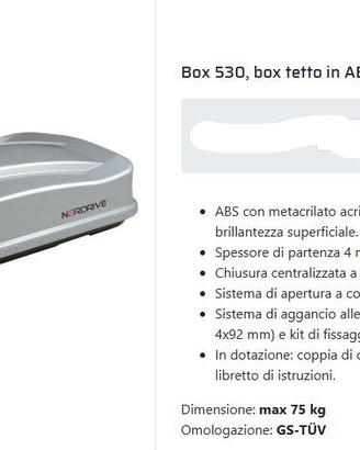 Box da tetto NORDRIVE – 530 litri – Argento lucido