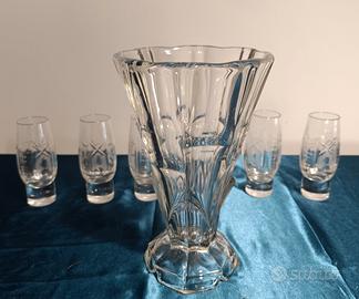 SET CRISTALLO VASO 26CM + 6 BICCHIERI VINTAGE ELEG