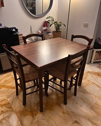 Tavolo legno e sedie  con seduta in paglia