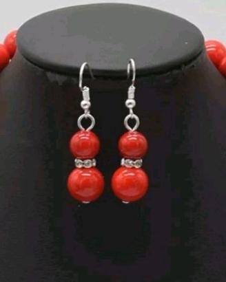 Parure collana orecchini vero corallo rosso NUOVA