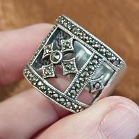 Anello Vintage in Argento 925 croce e Marcasite