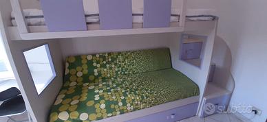 Letto a castello 3 posti con scaletta contenitore