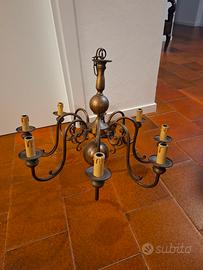 Lampadario Vintage in Bronzo 8 Bracci