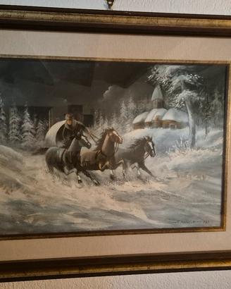 Dipinto olio su tela "Nella steppa" P. Tartaglia 