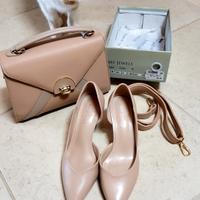 set scarpe borsa eleganti beige/ rosa