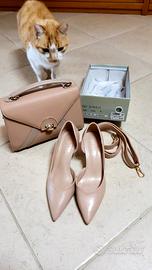 set scarpe borsa eleganti beige/ rosa
