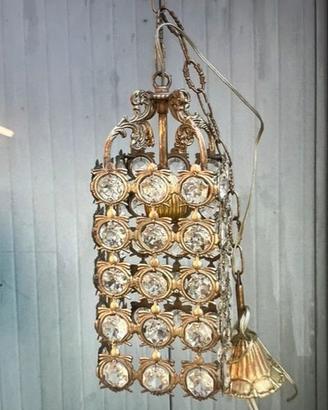 Lampadario Lanterna Vintage Ottone Bronzo e Crista