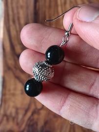 Orecchini pendenti nero argento eleganti chic