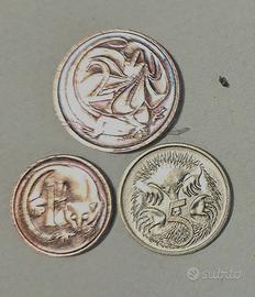 3 monete Australiane 1989 soggetti animali