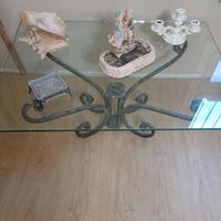 Tavolino in vetro e ferro battuto