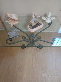 Tavolino in vetro e ferro battuto