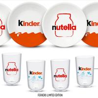 Servizio 4 piatti + 4 bicchieri NUTELLA E KINDER