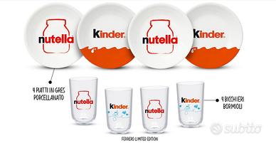 Servizio 4 piatti + 4 bicchieri NUTELLA E KINDER