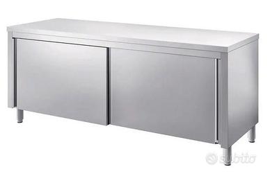 Tavolo armadiato inox ante scorrevoli 180x60h85