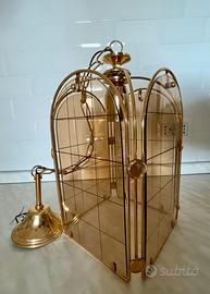 Lampadario vintage oro con vetri opoacizzati