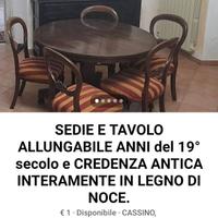 TAVOLO ALLUNGABILE DEL 19° SECOLO CON 5 SEDIE E CR
