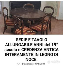 TAVOLO ALLUNGABILE DEL 19° SECOLO CON 5 SEDIE E CR