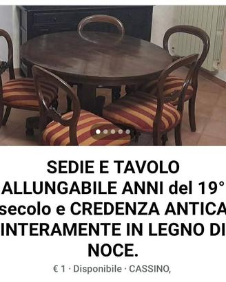 TAVOLO ALLUNGABILE DEL 19° SECOLO CON 5 SEDIE E CR