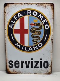 Targa Metallo Vintage Alfa Romeo Servizio 20x30cm