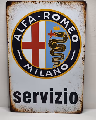 Targa Metallo Vintage Alfa Romeo Servizio 20x30cm