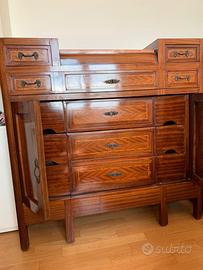 Comò a 6 cassettoni, inizio '900 noce e marmo rosa