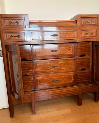 Comò a 6 cassettoni, inizio '900 noce e marmo rosa