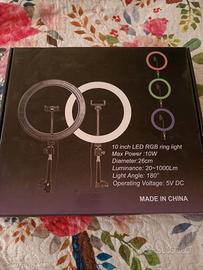 ring light con supporto smartphone e treppiede