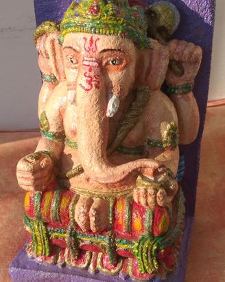 Ganesh in Cemento,Metallo Dipinto e Saponaria