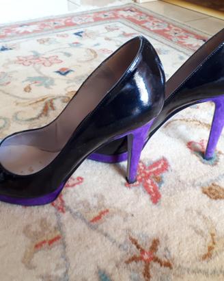 Decollete Vero Cuoio Tacco Camoscio Viola, 36 1/2