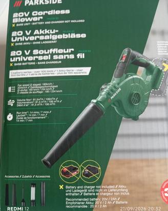 Soffiatore Parkside da 20V. 