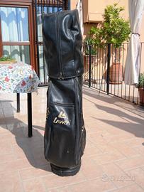 set ferri da golf e sacca in pelle con carrello
