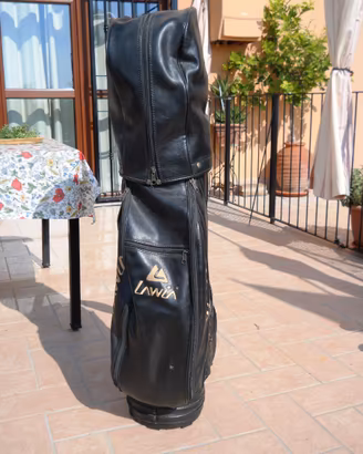 set ferri da golf e sacca in pelle con carrello