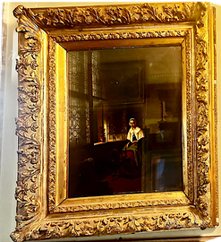 quadro antico con cornice in gesso dorato