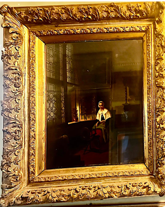 quadro antico con cornice in gesso dorato