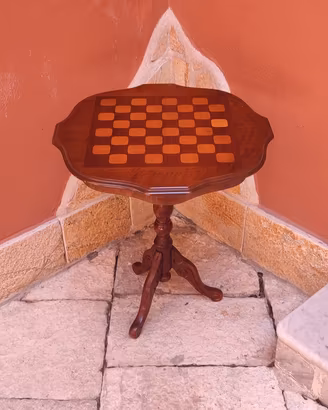 Tavolino intarsiato a scacchiera vintage 