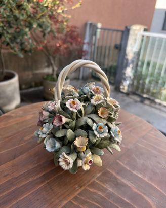 Cestino fiori Capodimonte originale in porcellana