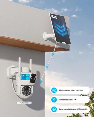 COCOCAM 2K WiFi Solare Esterno PTZ 10000mAh