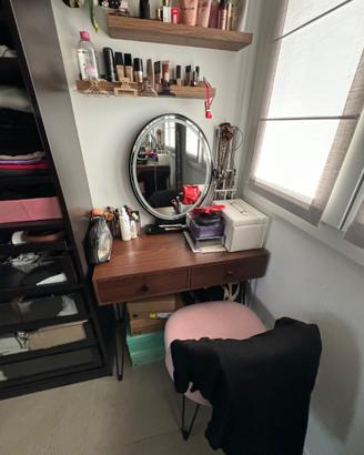 Toeletta da Trucco con Specchio + Sedia Comoda