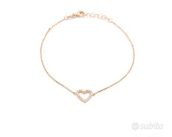 Bracciale oro rosa con ciondolo cuore e diamanti