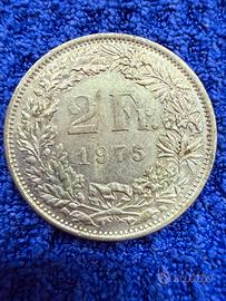 Moneta da 2 franchi svizzeri del 1975.