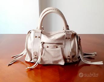 Borsa Deep Rose in vera pelle beige e nera NUOVA