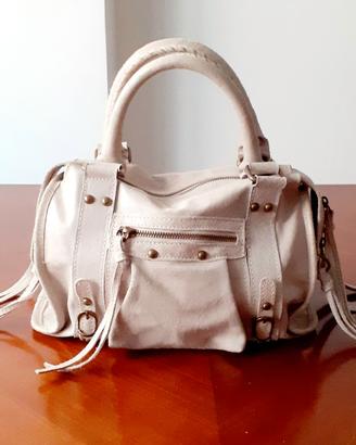 Borsa Deep Rose in vera pelle beige e nera NUOVA