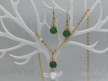 Set orecchini e collana Avventurina verde naturale