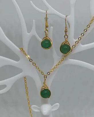 Set orecchini e collana Avventurina verde naturale