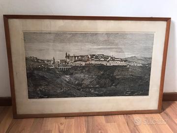 Quadro panorama URBINO aquaforte autentico ITA.
