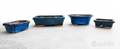 set 4 vasi terracotta blu smaltati per bonsai